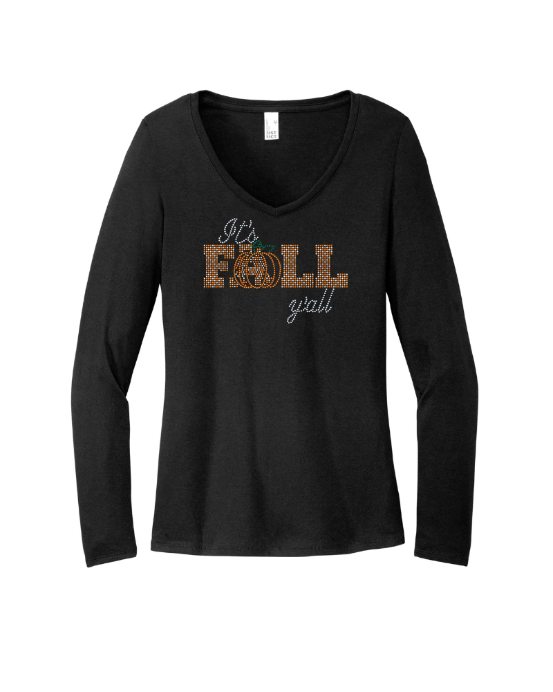 It's Fall Y'all Bling Apparel – Ladies V-Neck Tee, Unisex Crewneck, Ladies Long Sleeve V-Neck Shirt, Unisex Sweatshirt