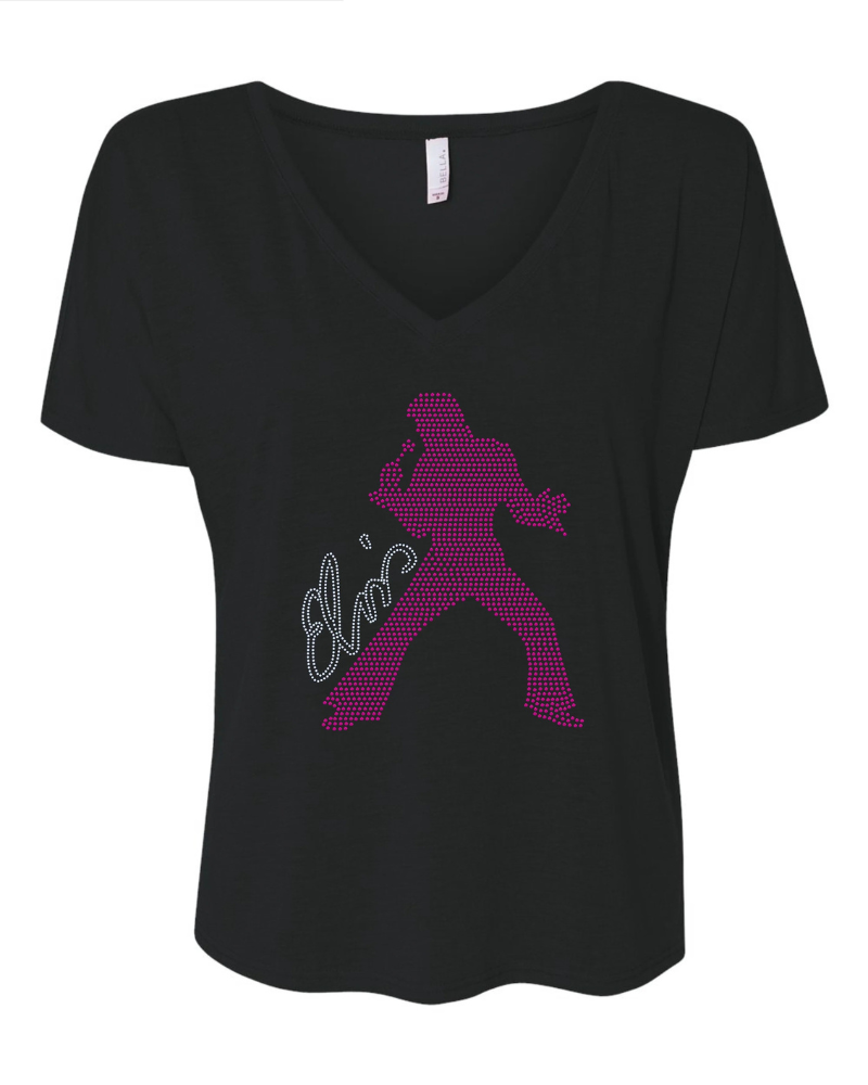 Elvis Presley Silhouette Hot Pink Bling Apparel – Ladies V-Neck Tee, Unisex Crewneck, Ladies Long Sleeve V-Neck Shirt, Unisex Sweatshirt