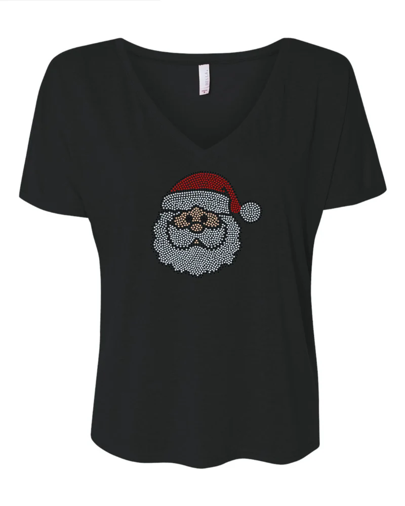 Christmas Santa Personalized Bling Apparel – Ladies V-Neck Tee, Unisex Crewneck, Ladies Long Sleeve V-Neck Shirt, Unisex Sweatshirt