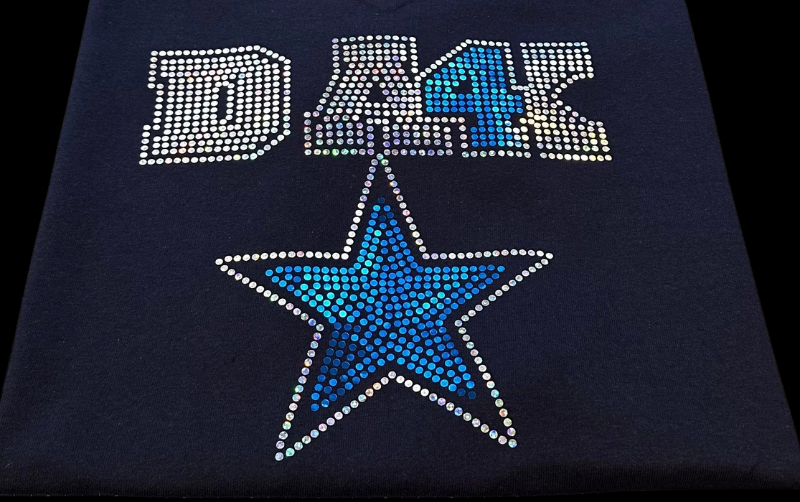 DAK Dallas Cowboy Football Bling Apparel -  Ladies V-Neck Tee, Unisex Crewneck, Ladies Long Sleeve V-Neck Shirt, Unisex Sweatshirt