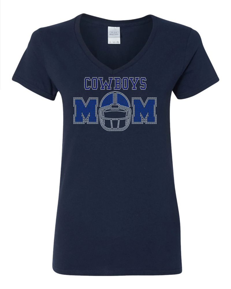 Football Mom with Customized Team Name Bling Apparel – Ladies V-Neck Tee, Unisex Crewneck, Ladies Long Sleeve V-Neck Shirt, Unisex Sweatshirt