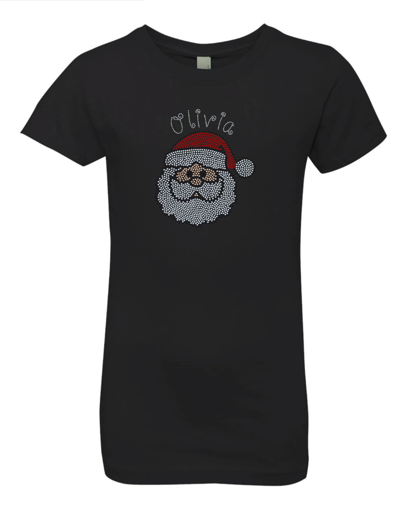 Christmas Santa Personalized Bling Youth Apparel – Girls and Unisex Children Crewneck with Free Personalization