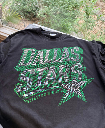 Dallas Stars Bling Tee, Hockey Bling T-Shirt, Dallas Hockey, Optional Personalization Name & Number Tee! - Stitch N Bling