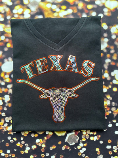UT Austin Longhorn Texas University! University of Texas at Austin Bling/University/Texas Sports Bling Tee or Tank! White or Black tee! - Stitch N Bling