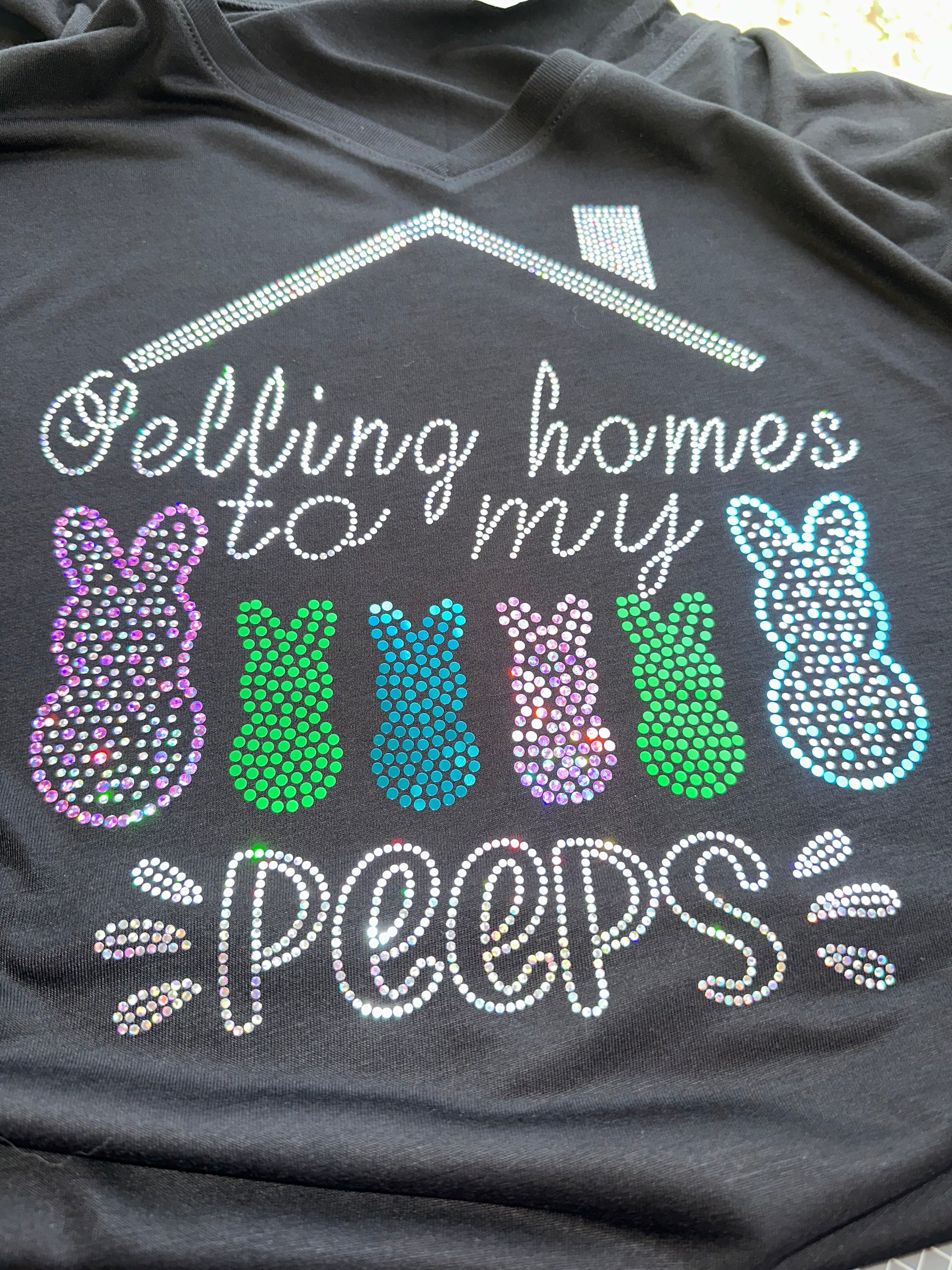 Selling Homes to My Peeps! Easter Real Estate Bling Tee / REALTOR Work Tee Sparkly Spangle Collared Tee / Bunny Rabbit Holiday Tee/ Polo Option - Stitch N Bling