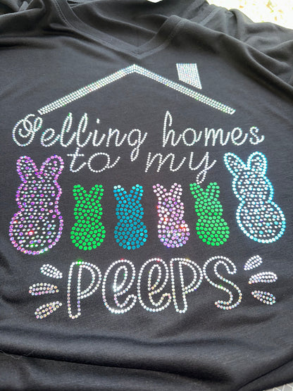 Selling Homes to My Peeps! Easter Real Estate Bling Tee / REALTOR Work Tee Sparkly Spangle Collared Tee / Bunny Rabbit Holiday Tee/ Polo Option - Stitch N Bling