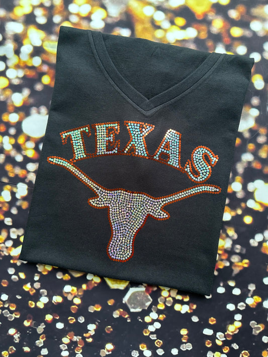 UT Austin Longhorn Texas University! University of Texas at Austin Bling/University/Texas Sports Bling Tee or Tank! White or Black tee! - Stitch N Bling