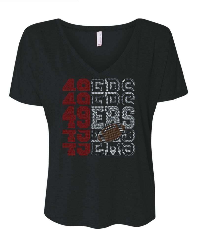 San Francisco 49ers Football Bling Apparel – Ladies V-Neck Tee, Unisex Crewneck, Ladies Long Sleeve V-Neck Shirt, Unisex Sweatshirt