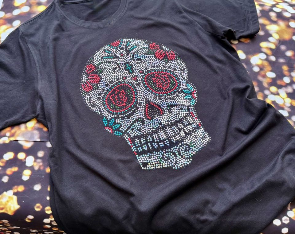 Rose Skull Spangle Transfer, Halloween Spangle Transfer, Day of The Dead Hotfix Transfer