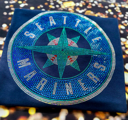 Seattle Mariners Bling / Baseball Sparkle/ Mariners Sports Bling Navy or Black Tee! Sweatshirts and Long Sleeves Available! - Stitch N Bling