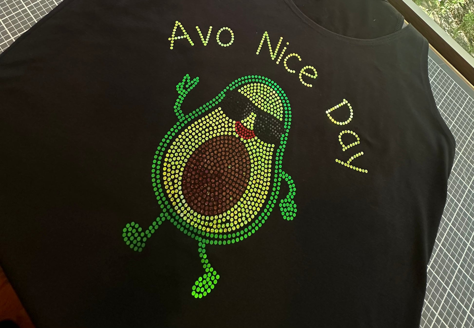 Avo Nice Day Bling Tee, Avocado Cute Tee / Fun Bling Tee Sparkly Spangle Tee - Stitch N Bling