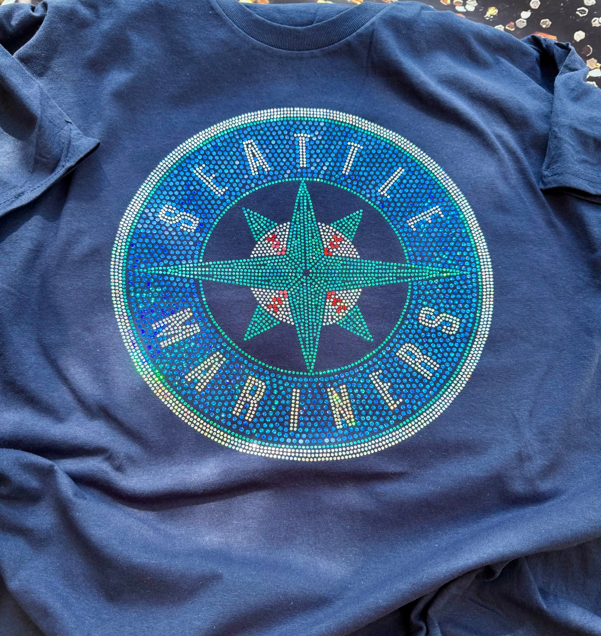 Seattle Mariners Bling / Baseball Sparkle/ Mariners Sports Bling Navy or Black Tee! Sweatshirts and Long Sleeves Available! - Stitch N Bling