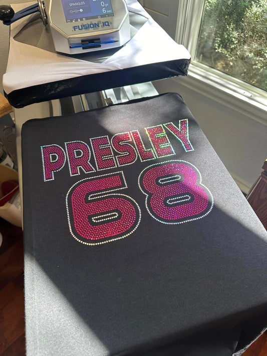 Elvis Presley 68 Comeback Special Bling Tees, Elvis BLING Spangle Tees, Long Sleeves, Sweatshirts! TCB, King of Rock n Roll! - Stitch N Bling