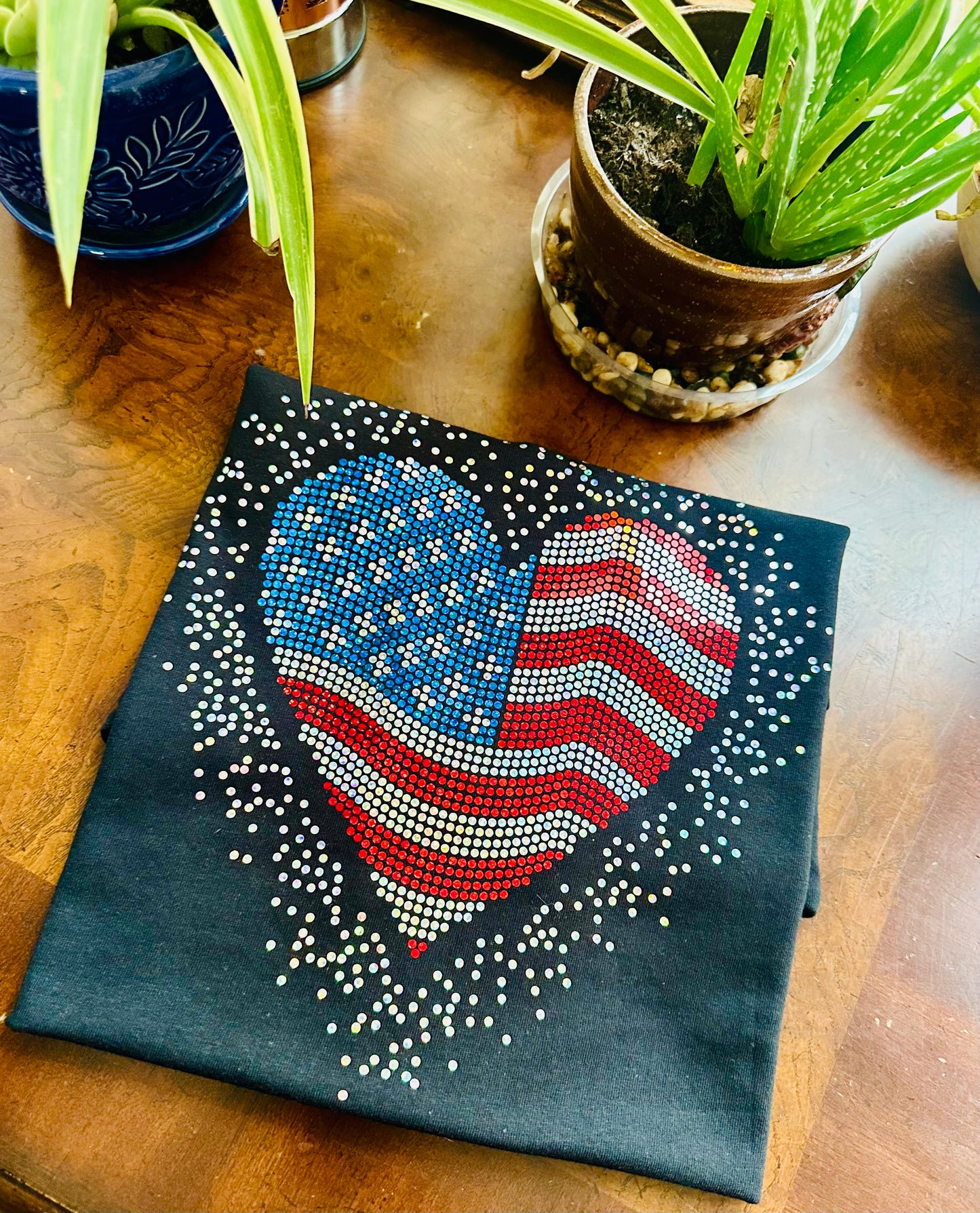 USA Heart Scatter Bling / 4th of July / American Tee, Long Sleeve, Sweatshirt