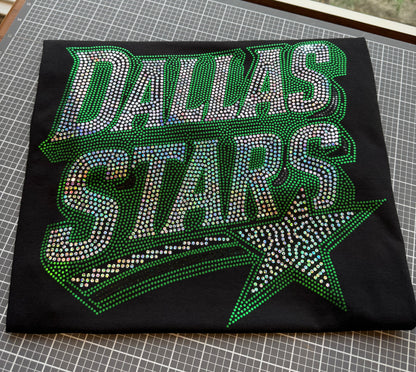 Dallas Stars Bling Tee, Hockey Bling T-Shirt, Dallas Hockey, Optional Personalization Name & Number Tee! - Stitch N Bling