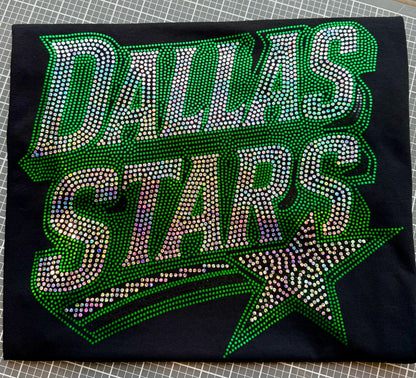 Dallas Stars Bling Tee, Hockey Bling T-Shirt, Dallas Hockey, Optional Personalization Name & Number Tee! - Stitch N Bling