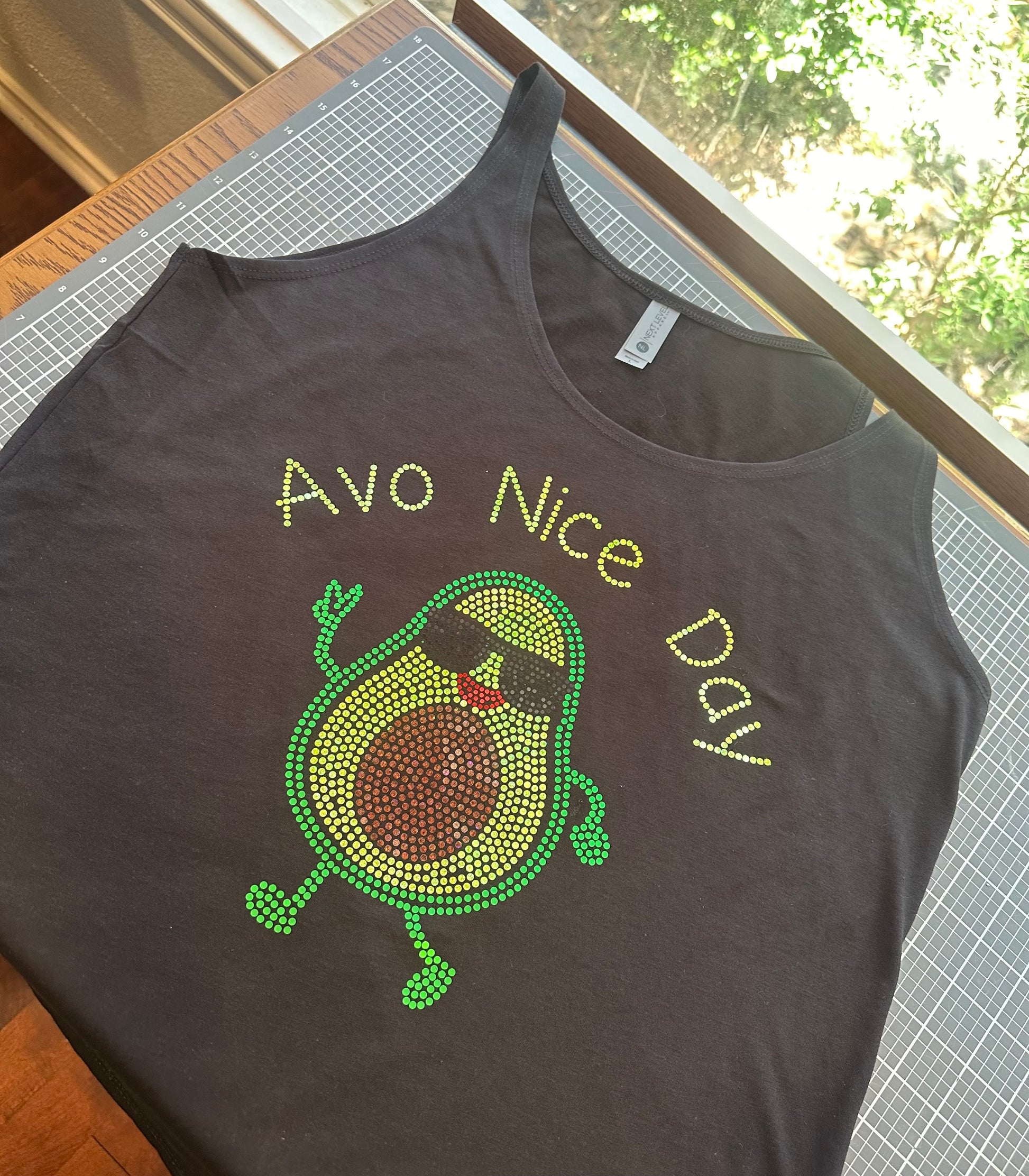 Avo Nice Day Bling Tee, Avocado Cute Tee / Fun Bling Tee Sparkly Spangle Tee - Stitch N Bling