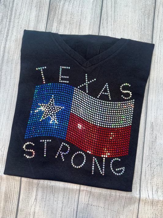 Texas Strong Flag Bling Shirt/State of Texas Sparkle Tee/ Texas Spirit Tee, Long Sleeve, Sweatshirt
