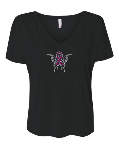 Awareness Butterfly Bling Tee / Alzheimer, Cancer Ribbon Awareness Bling Tee / Choose your Ribbon color bling! / Support T-Shirt, Sweatshirt, Tee or Long Sleeve! - Stitch N Bling