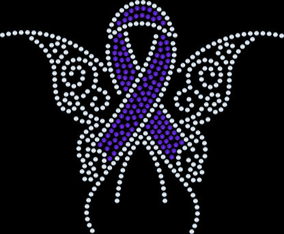 Awareness Butterfly Bling Tee / Alzheimer, Cancer Ribbon Awareness Bling Tee / Choose your Ribbon color bling! / Support T-Shirt, Sweatshirt, Tee or Long Sleeve! - Stitch N Bling
