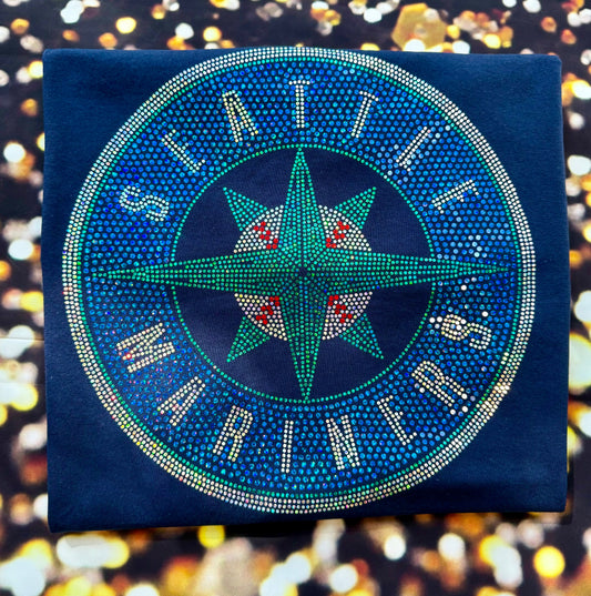 Seattle Mariners Bling / Baseball Sparkle/ Mariners Sports Bling Navy or Black Tee! Sweatshirts and Long Sleeves Available! - Stitch N Bling