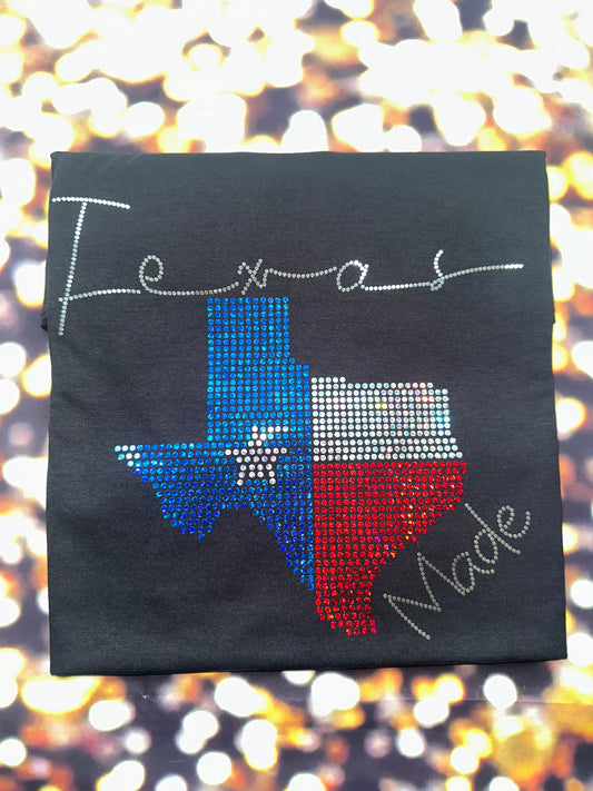 Texas Made Bling Shirt/State of Texas Sparkle Tee/ Texas Spirit Tee, Long Sleeve, Sweatshirt