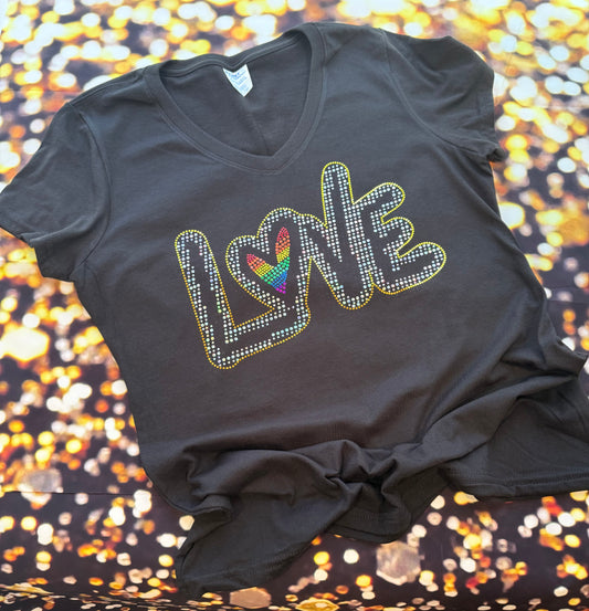 Shimmering LOVE Statement Tee, Love Loudly – Pride Bling Tee, Shining Love Pride Bling Shirt, Love in Color, LGBTQ Bling T-Shirt, Tank or Sweatshirt Available