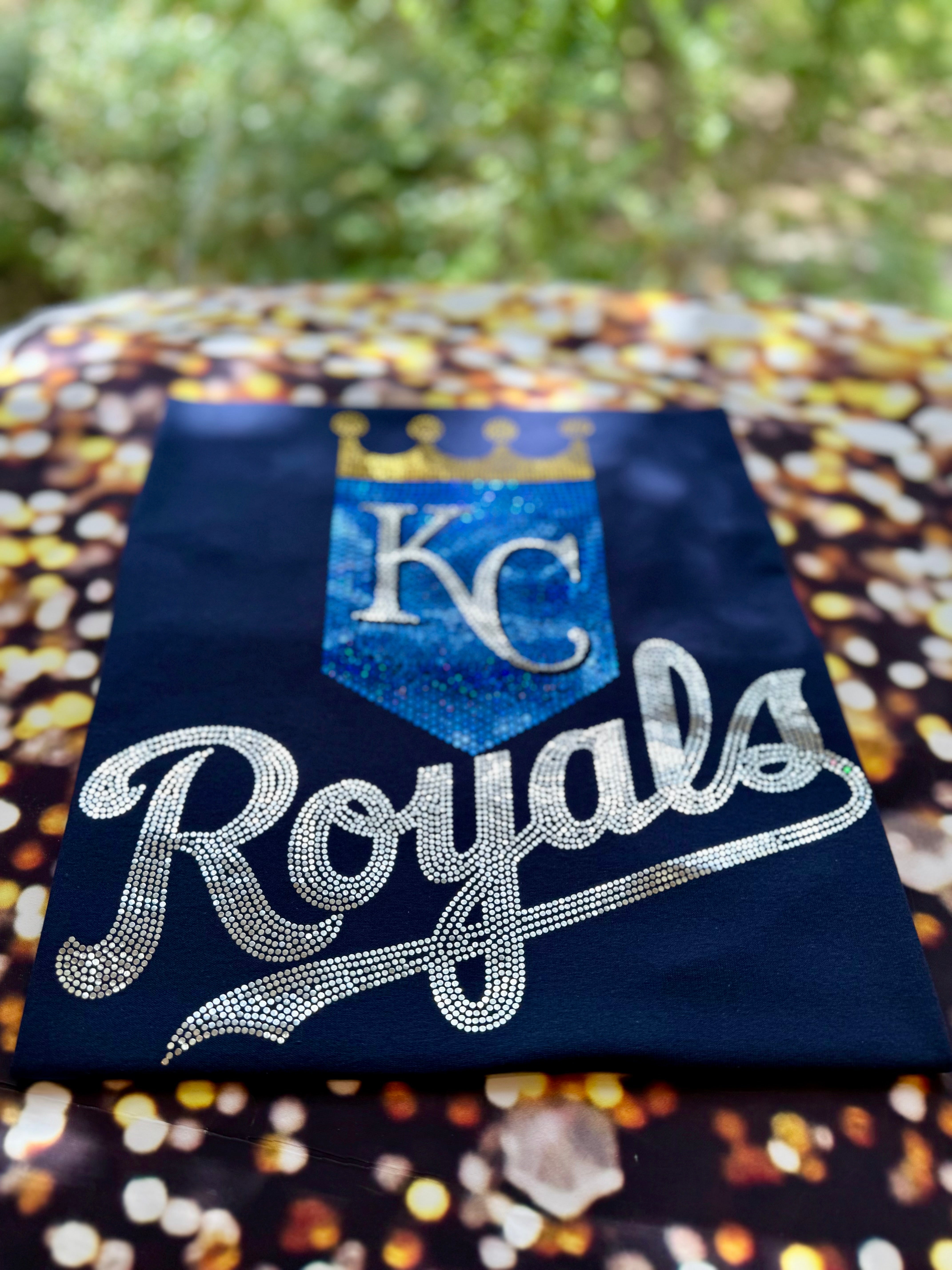 Kansas City Royals Bling / Baseball Sparkle/ KC Royals Sports Bling Navy or Black Tee or Tank - Stitch N Bling