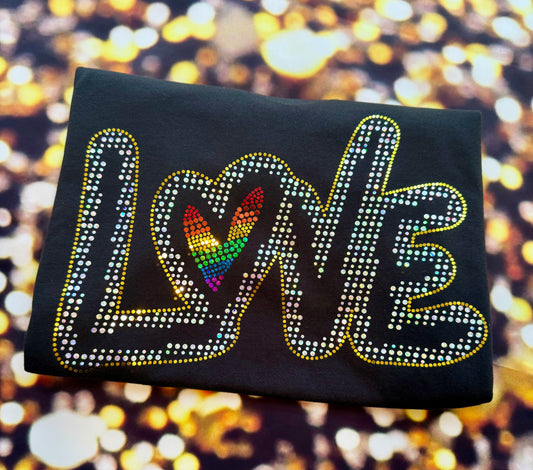 Shimmering LOVE Statement Tee, Love Loudly – Pride Bling Tee, Shining Love Pride Bling Shirt, Love in Color, LGBTQ Bling T-Shirt, Tank or Sweatshirt Available