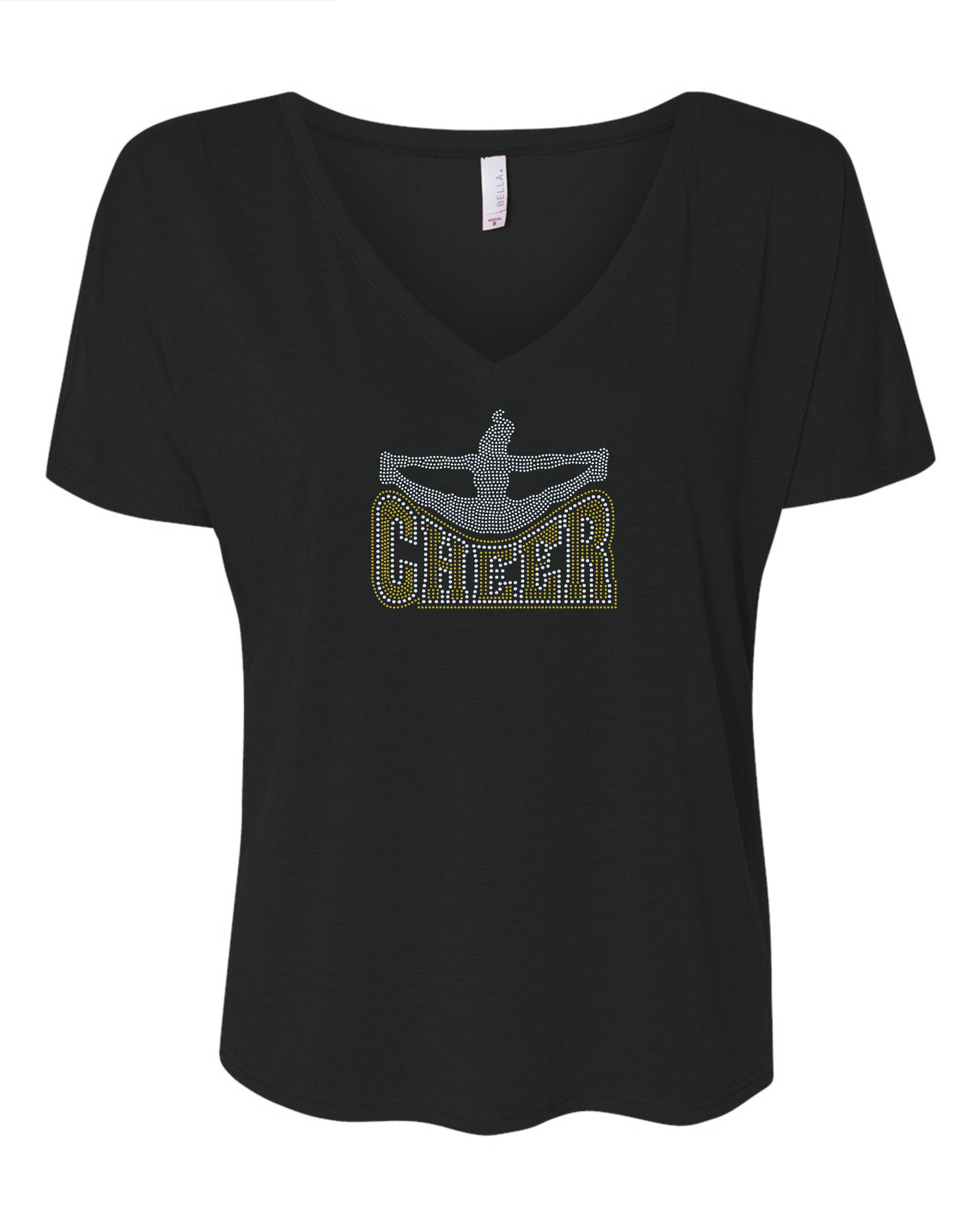 Cheer Jump Bling Tee for Adult or Youth! / Cheer Sparkle Design / Cheer Tank, Tee or Sweatshirt! Choose the color of bling! - Stitch N Bling