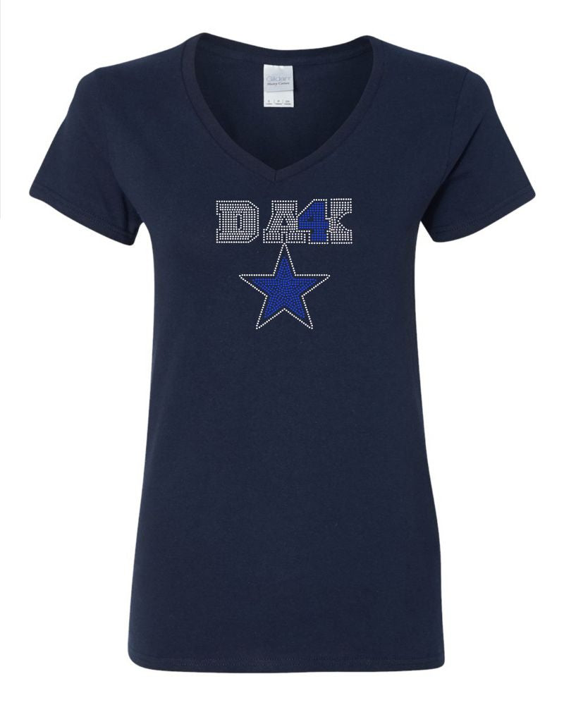DAK Dallas Cowboy Football Bling Apparel -  Ladies V-Neck Tee, Unisex Crewneck, Ladies Long Sleeve V-Neck Shirt, Unisex Sweatshirt