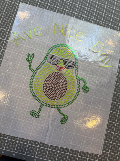 Avo Nice Day Bling Tee, Avocado Cute Tee / Fun Bling Tee Sparkly Spangle Tee - Stitch N Bling