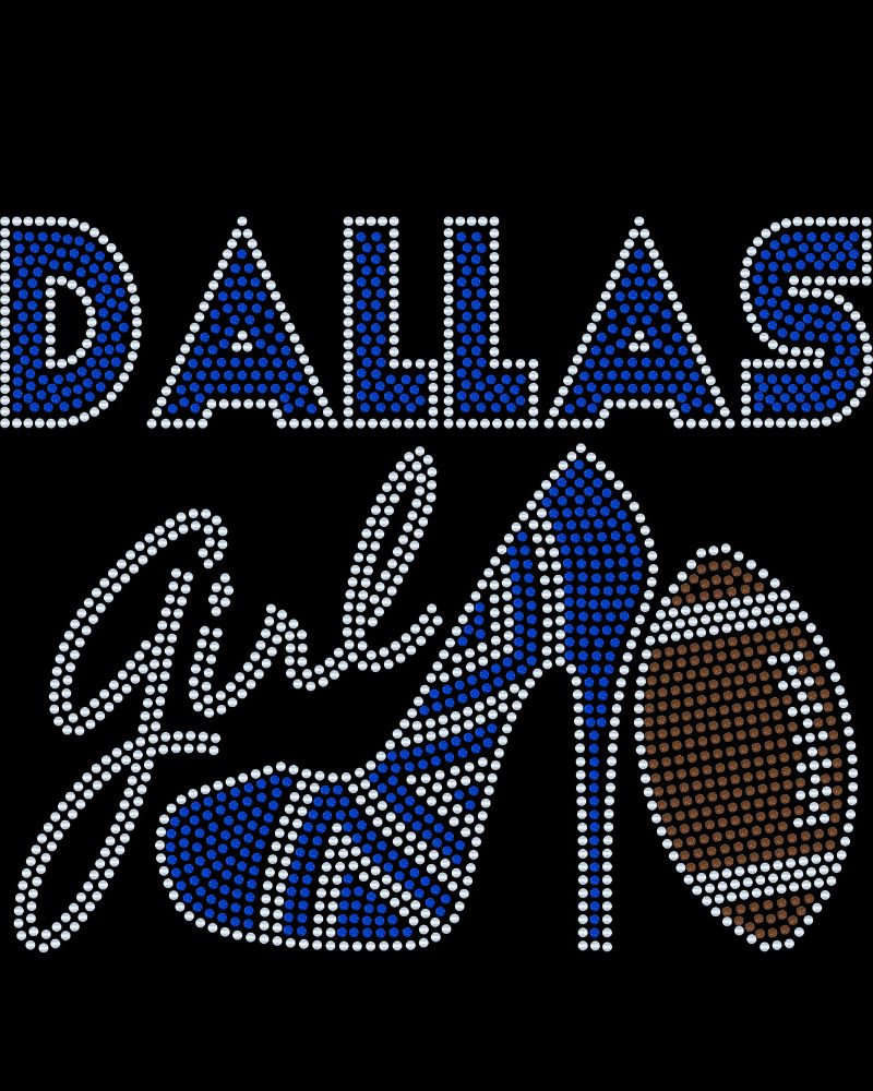 Dallas Girl High Heel Football Bling Apparel – Ladies V-Neck Tee, Unisex Crewneck, Ladies Long Sleeve V-Neck Shirt, Unisex Sweatshirt