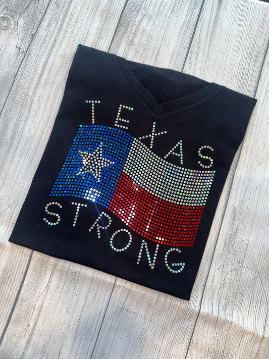 Texas Strong Flag Bling Shirt/State of Texas Sparkle Tee/ Texas Spirit Tee, Long Sleeve, Sweatshirt