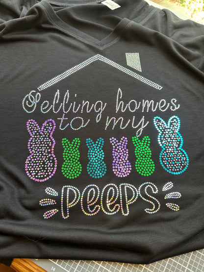 Selling Homes to My Peeps! Easter Real Estate Bling Tee / REALTOR Work Tee Sparkly Spangle Collared Tee / Bunny Rabbit Holiday Tee/ Polo Option - Stitch N Bling