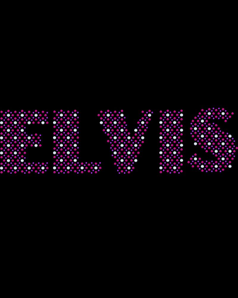 Elvis Presley MultiColor Name in Pinks, Purple, Crystal Bling Apparel – Ladies V-Neck Tee, Unisex Crewneck, Ladies Long Sleeve V-Neck Shirt, Unisex Sweatshirt