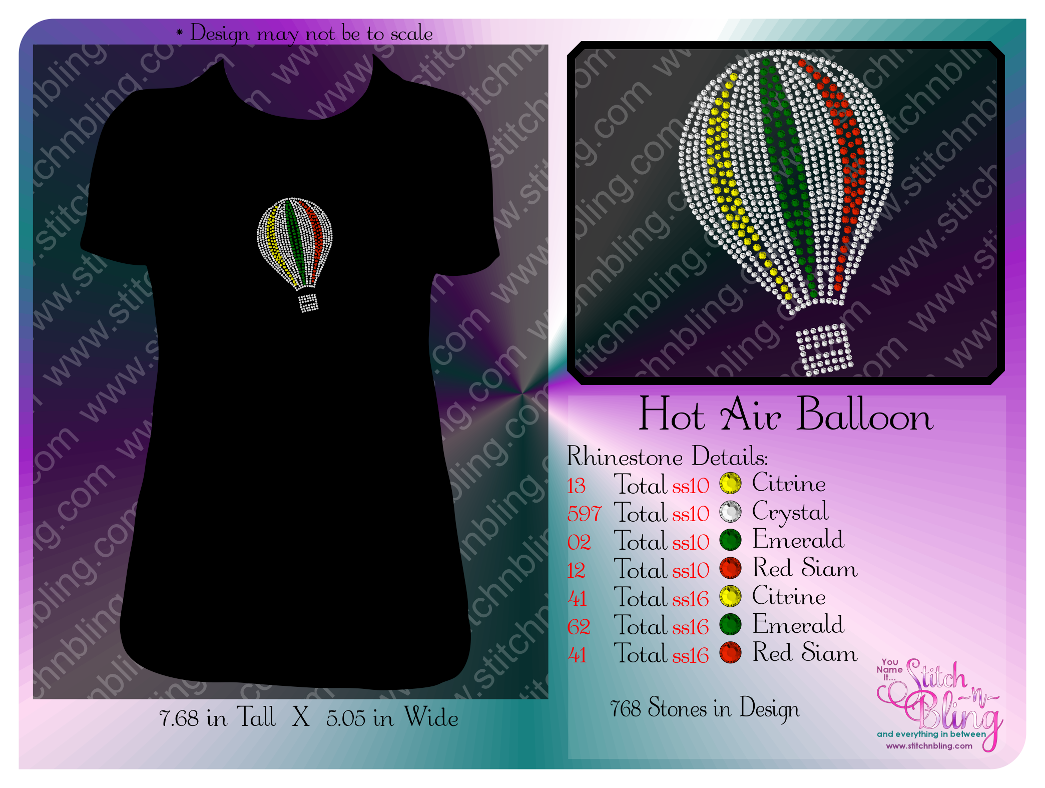 Hot Air Balloon Rhinestone Downloads - Stitch N Bling