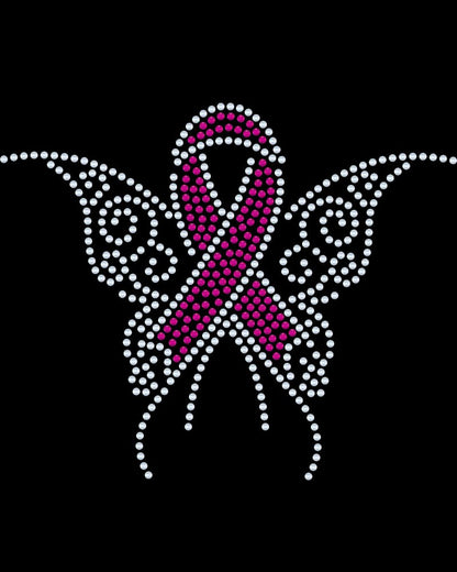 Awareness Alzheimer Butterfly Bling Ribbon Apparel – Ladies V-Neck Tee, Unisex Crewneck, Ladies Long Sleeve V-Neck Shirt, Unisex Sweatshirt Choose your Ribbon Color Bling