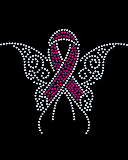 Awareness Alzheimer Butterfly Bling Ribbon Apparel – Ladies V-Neck Tee, Unisex Crewneck, Ladies Long Sleeve V-Neck Shirt, Unisex Sweatshirt Choose your Ribbon Color Bling