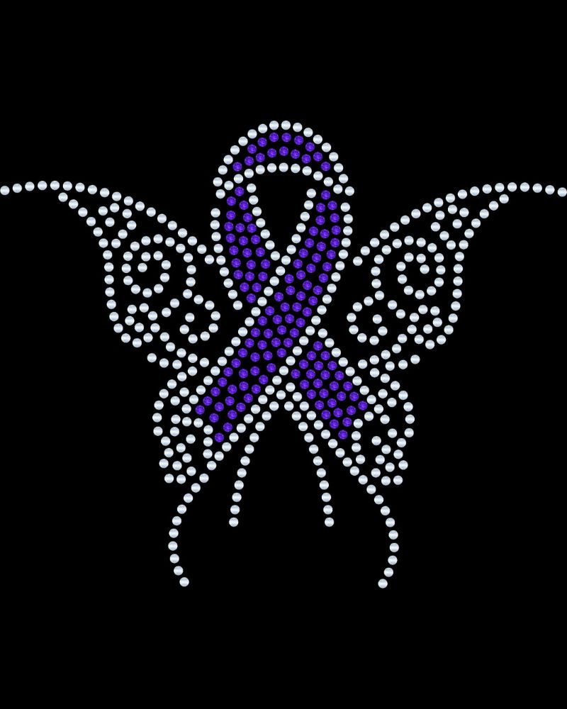 Awareness Alzheimer Butterfly Bling Ribbon Apparel – Ladies V-Neck Tee, Unisex Crewneck, Ladies Long Sleeve V-Neck Shirt, Unisex Sweatshirt Choose your Ribbon Color Bling