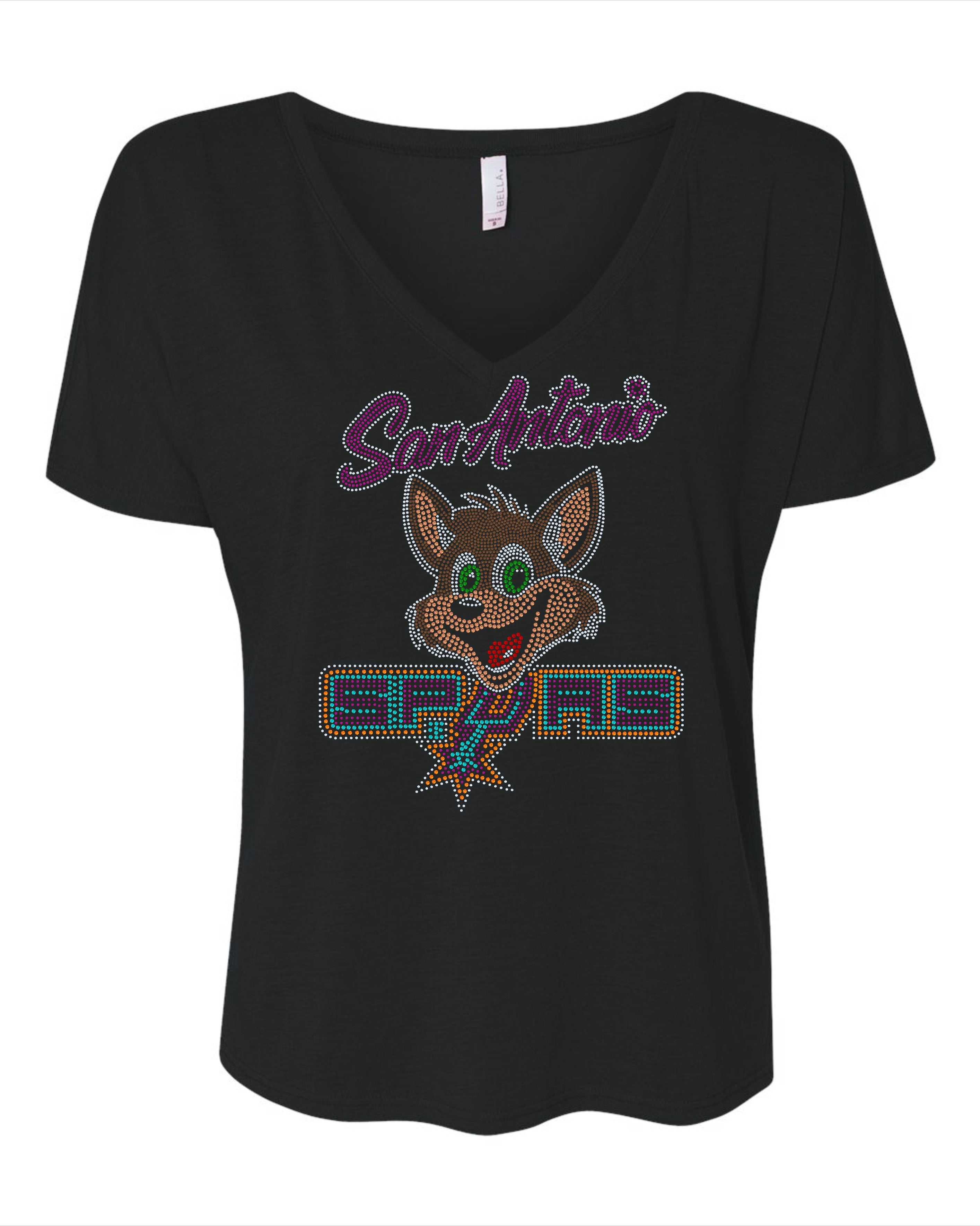 San Antonio Spurs Coyote Basketball Traditional Colors Bling Apparel – Ladies V-Neck Tee, Unisex Crewneck, Ladies Long Sleeve V-Neck Shirt, Unisex Sweatshirt