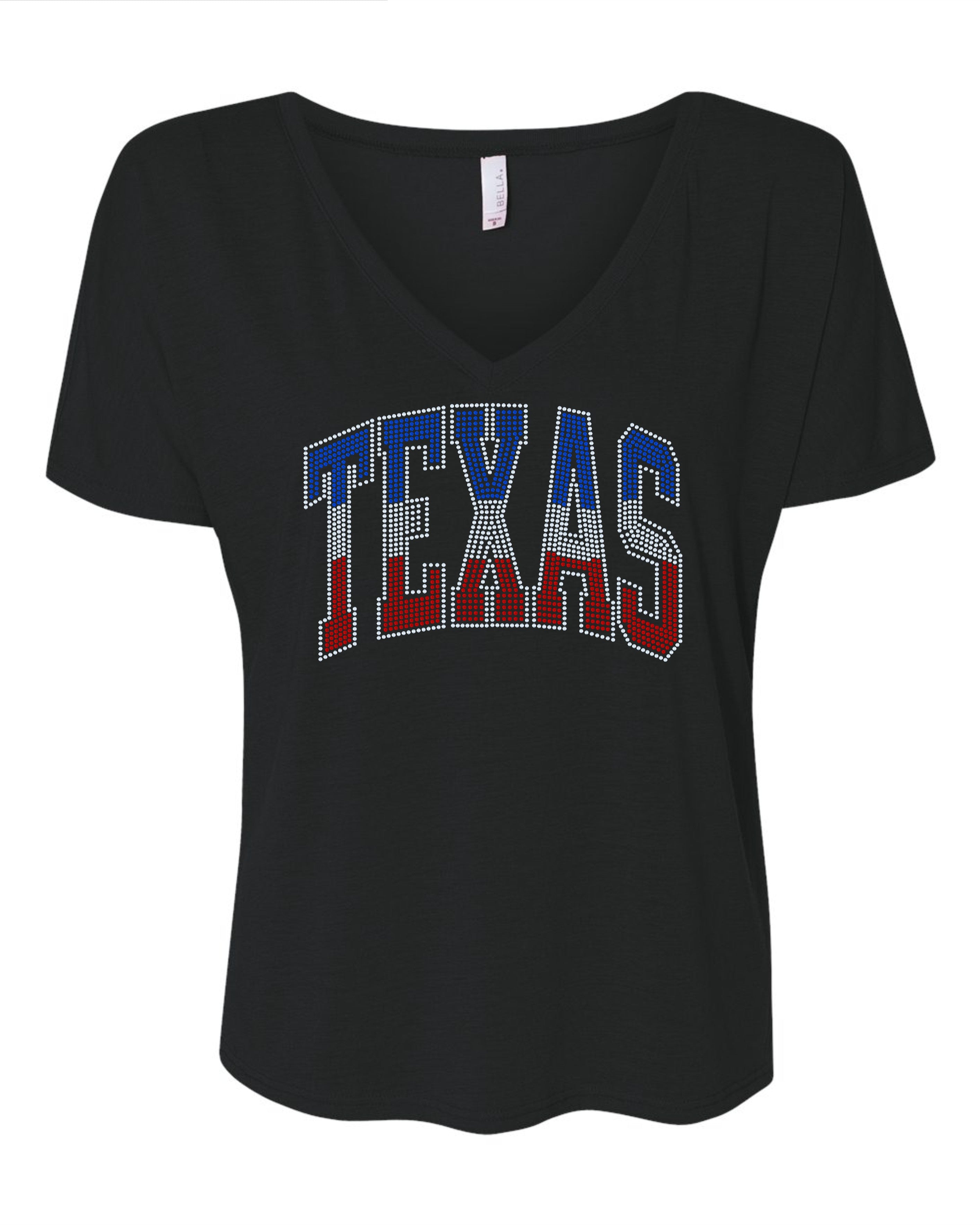 Texas Red White and Blue Bling Shirt/State of Texas Sparkle Tee/ Texas Spirit Tee, Long Sleeve, Sweatshirt - Stitch N Bling