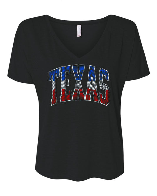 Texas Red White and Blue Bling Shirt/State of Texas Sparkle Tee/ Texas Spirit Tee, Long Sleeve, Sweatshirt