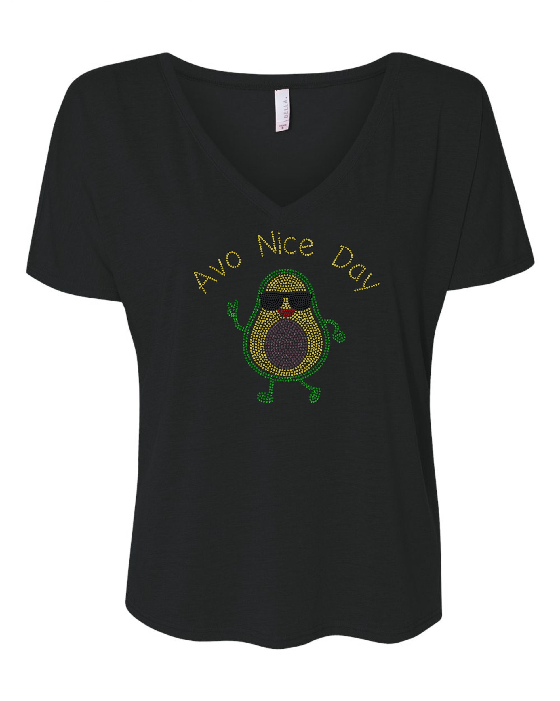 Avo Nice Day Bling Tee, Avocado Cute Tee / Fun Bling Tee Sparkly Spangle Tee - Stitch N Bling
