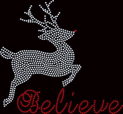 Prancing Reindeer Bling Tee, T-Shirt Christmas Spangle Design! Rudolph the Reindeer Tee, Long Sleeve or Sweatshirts! - Stitch N Bling