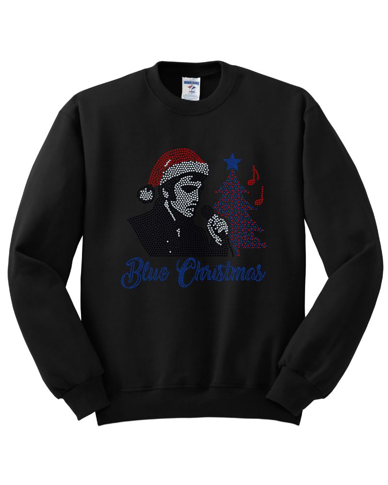 Elvis Blue Christmas Bling Sparkle Apparel – Ladies V-Neck Tee, Unisex Crewneck, Ladies Long Sleeve V-Neck Shirt, Unisex Sweatshirt