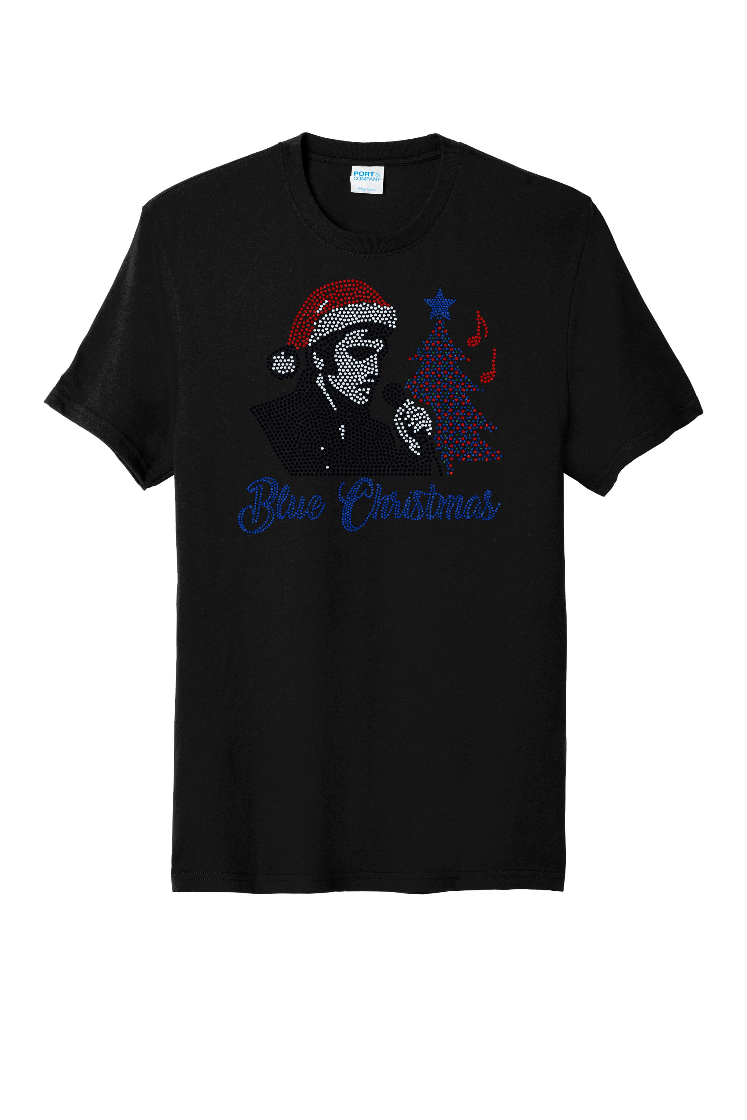 Elvis Blue Christmas Bling Sparkle Apparel – Ladies V-Neck Tee, Unisex Crewneck, Ladies Long Sleeve V-Neck Shirt, Unisex Sweatshirt