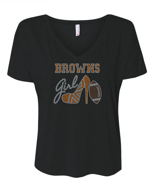 Personalized Cleveland Browns Tee, Browns High Heel Shoe, Browns Girl, Personalization Optional! Long sleeve and Sweatshirts! - Stitch N Bling