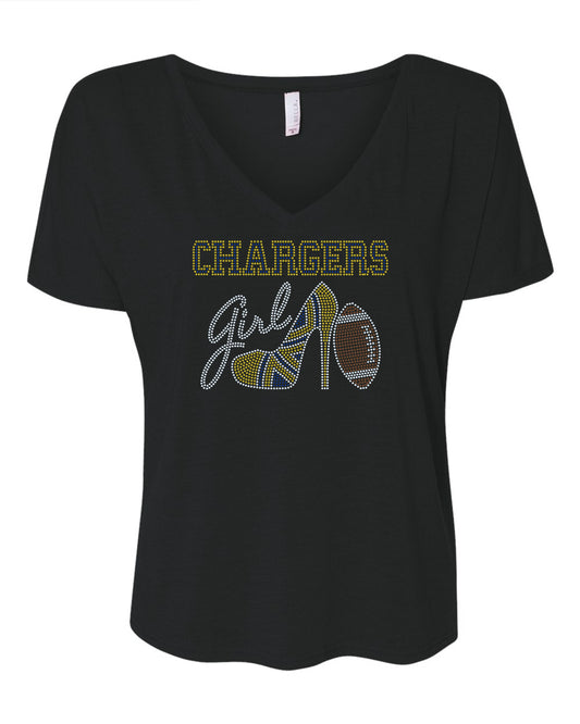 Personalized Los Angeles Chargers Tee, Chargers High Heel Shoe, Chargers Girl, Personalization Optional! Long sleeve and Sweatshirts! - Stitch N Bling
