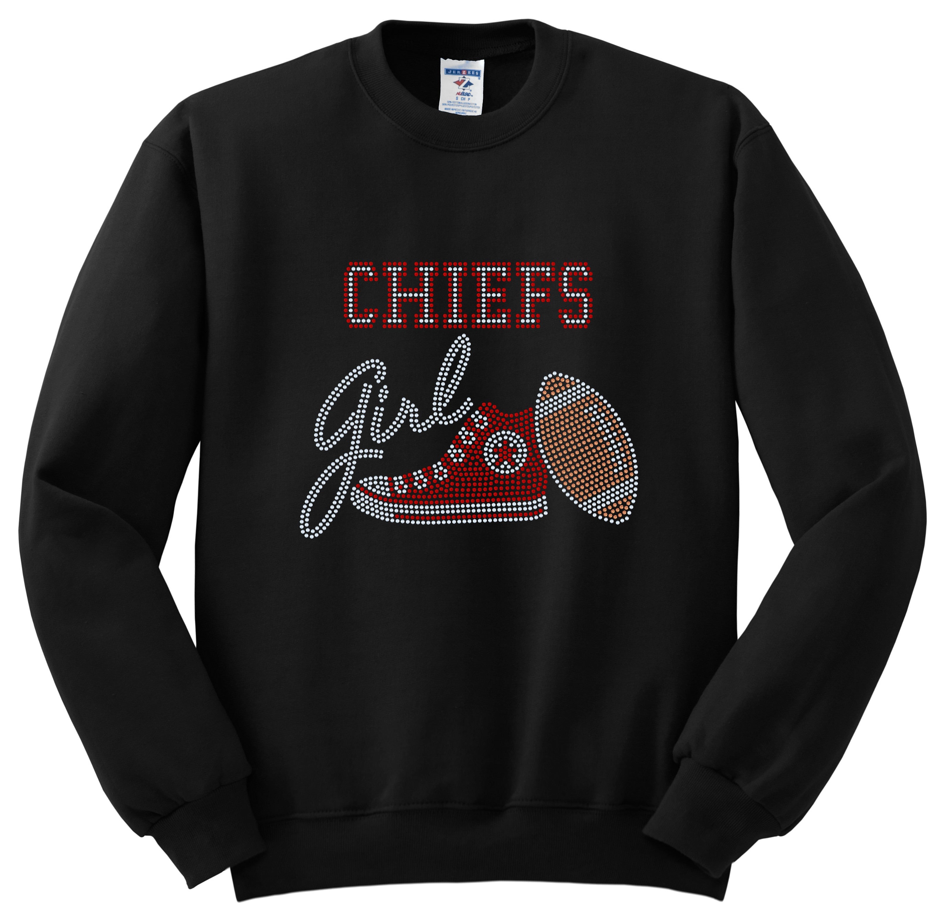 Kansas City Chiefs Girl Football Bling Apparel – Ladies V-Neck Tee, Unisex Crewneck, Ladies Long Sleeve V-Neck Shirt, Unisex Sweatshirt